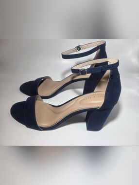 Kelly & Katie Womens Heels Size 10M Navy Blue Ankle Strap Block Heel Sandals NEW